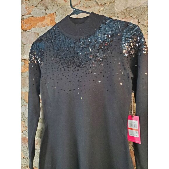 Vince Camuto Knit Sequined Sweater Dress Womens Sz XS New NWT Black - Picture 2 of 4